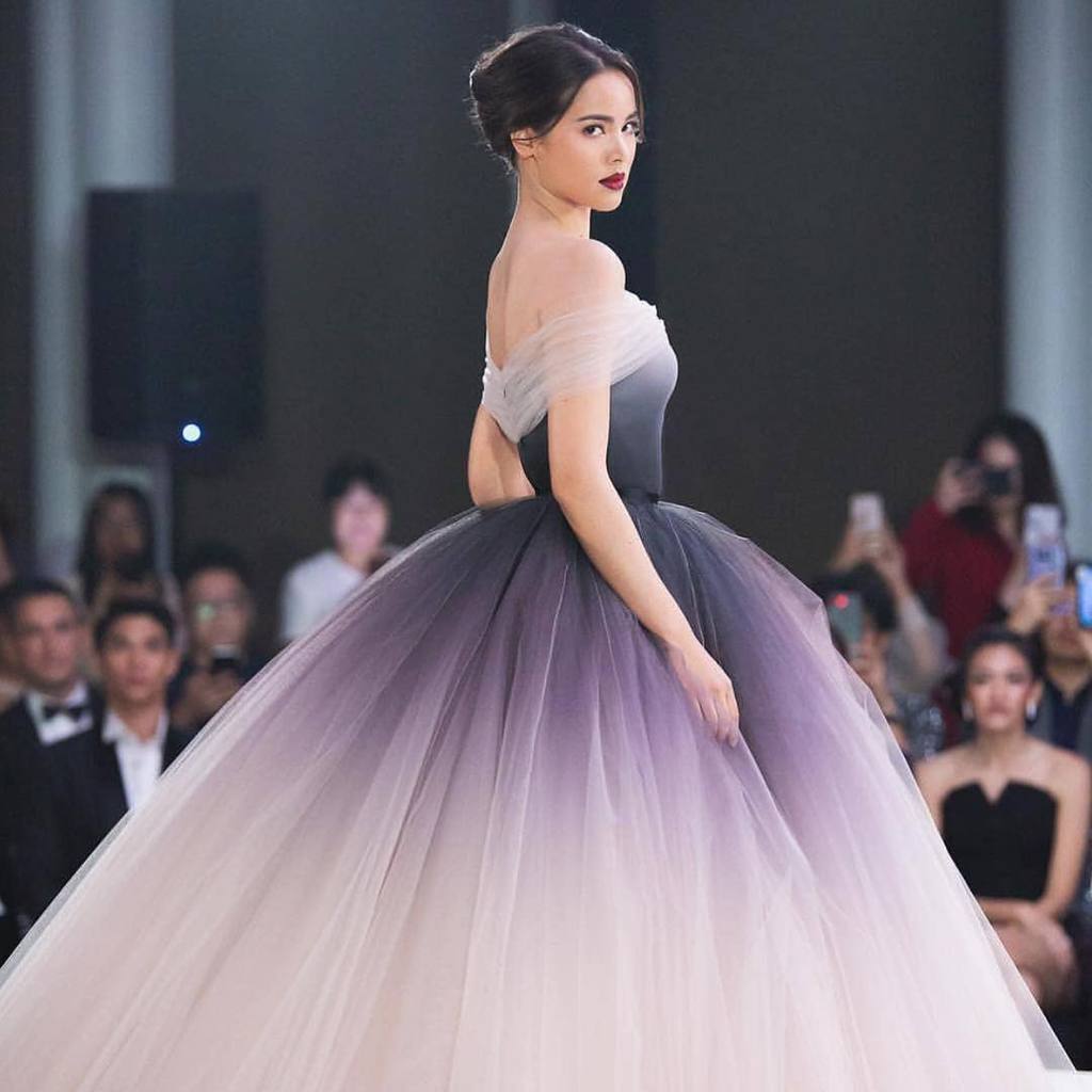 Off-the-shoulder Ombre Ball Gown Prom Dresses Cheap Long Evening Dresses DMJ56