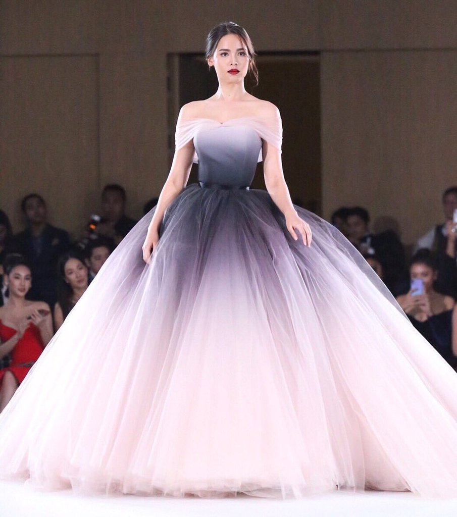 Off-the-shoulder Ombre Ball Gown Prom Dresses Cheap Long Evening Dresses DMJ56