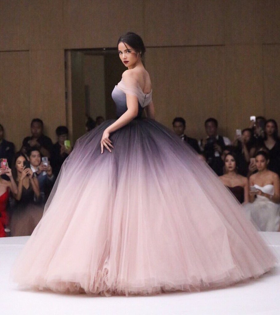 Off-the-shoulder Ombre Ball Gown Prom Dresses Cheap Long Evening Dresses DMJ56