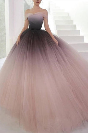 Off-the-shoulder Ombre Ball Gown Prom Dresses Cheap Long Evening Dresses DMJ56