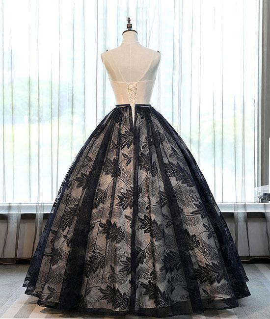 Ball Gown Black Lace Long Prom Dresses With Applique DM897