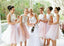 A-Line Light Pink Tulle Knee Length Bridesmaid Dress with Lace DMG64