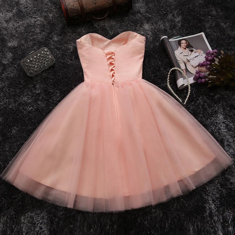 Strapless Sweetheart Blush Pink Beading Tulle Short Homecoming/Prom Dresses DM303