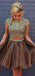 Sexy Rhinestone Beaded Organza Shinny 2 Pieces Cap Sleeves Backless Homecoming Dresses DM372