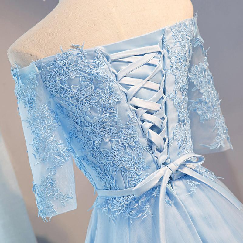 Cute Off shoulder Half Sleeves Lace Appliqued Short Homecoming Dresses DM368