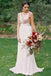 Gold Sequin Chiffon Backless Simple Beach Wedding Dresses with Sash DMF2