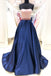 Simple Royal Blue Satin A Line Long Prom Dresses with Pockets DMS81