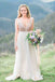 Gold Sequin Chiffon Backless Simple Beach Wedding Dresses with Sash DMF2