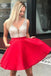 A Line V Neck Sleeveless Homecoming Dress, Beading Satin Short Prom Dresses DMN41