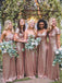 Mismatched Rose Gold A Line Sequin Long Bridesmaid Dresses DMD57