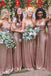 Mismatched Rose Gold A Line Sequin Long Bridesmaid Dresses DMD57