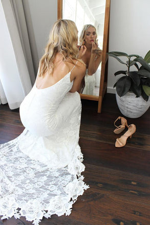 Romantic Boho Backless Lace Mermaid Long Wedding Dress DMC81