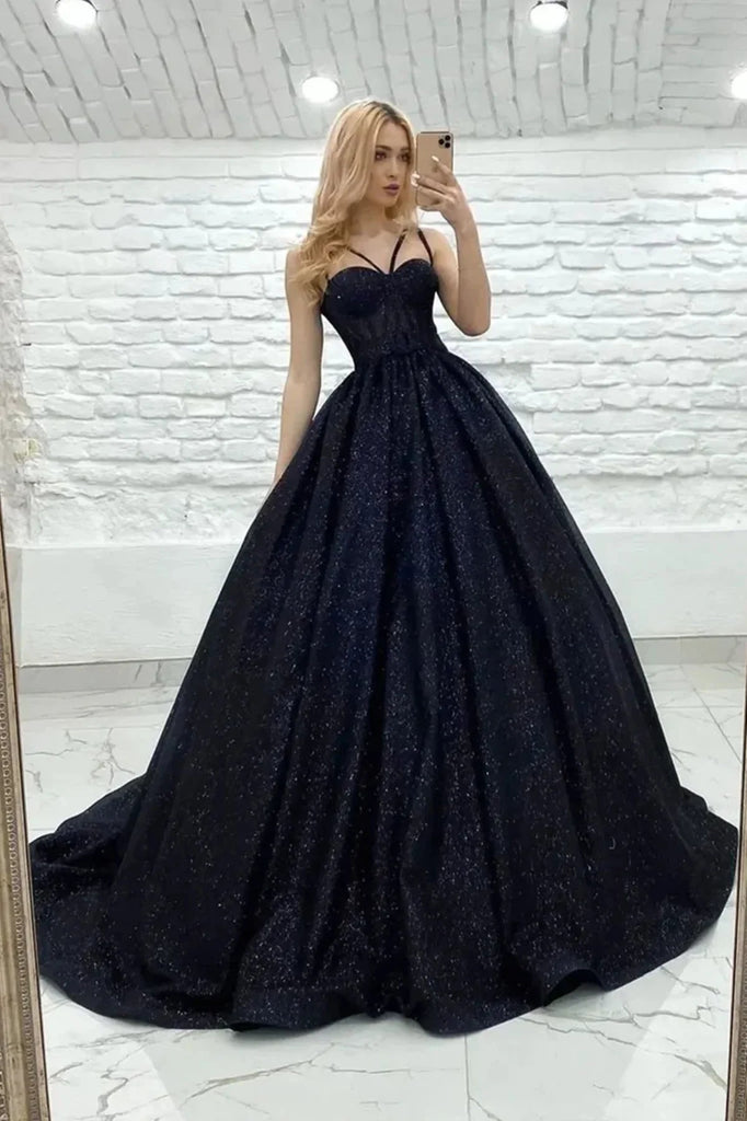 Sparkly A Line Black Long Prom Dresses, Formal Evening Dresses, Black Gowns DM1920