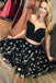 Black Two Piece Off Shoulder A Line Homecoming Dresses with Flowers DMM37