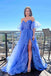 Blue Tulle A-line Princess Puff Sleeves Pleated Sweetheart Prom Dresses, Formal Evening Gown DM2007