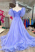 Blue Tulle A-line Princess Puff Sleeves Pleated Sweetheart Prom Dresses, Formal Evening Gown DM2007