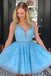 Blue Appliques Beaded Sleeveless A Line Tulle Short Homecoming Dresses DMM30