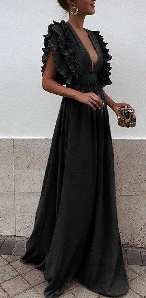 Boho Colorful V Neck A Line Cheap Bridesmaid Dress, Long Modest Dresses DMH12