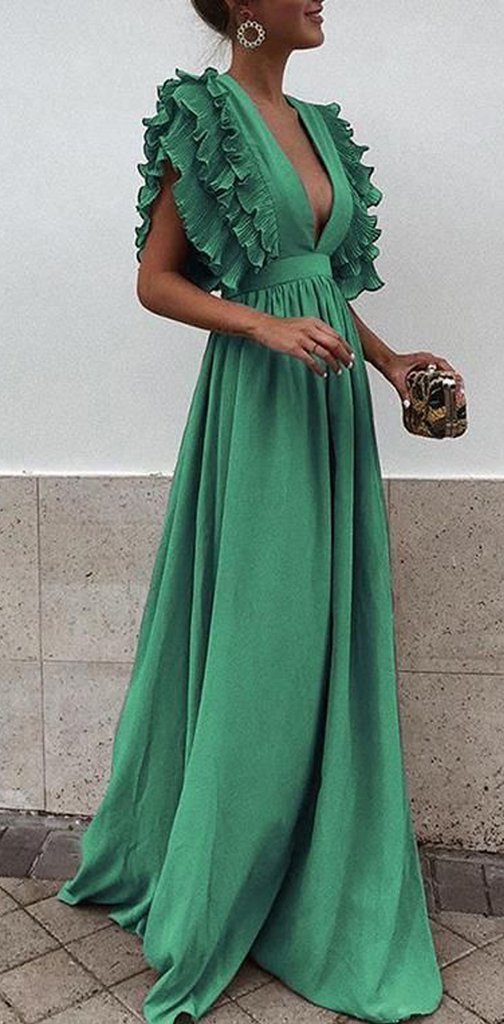 Boho Colorful V Neck A Line Cheap Bridesmaid Dress, Long Modest Dresses DMH12
