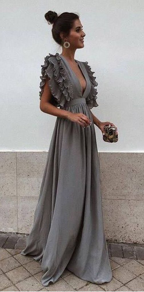 Boho Colorful V Neck A Line Cheap Bridesmaid Dress, Long Modest Dresses DMH12