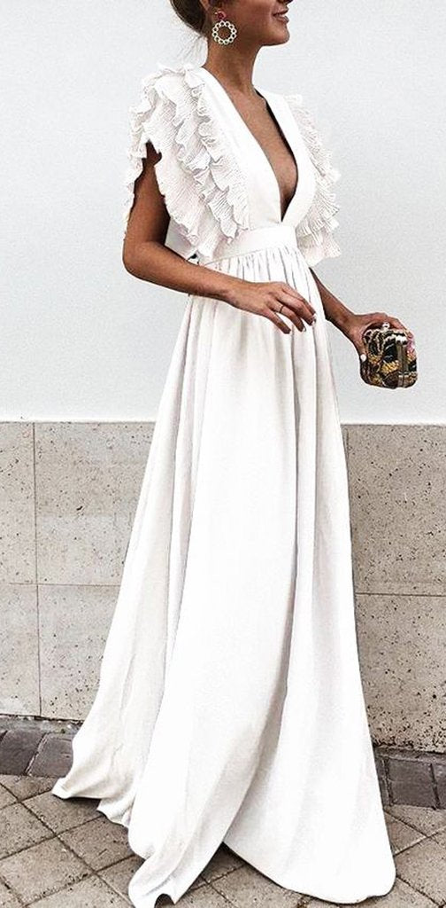 Boho Colorful V Neck A Line Cheap Bridesmaid Dress, Long Modest Dresses DMH12