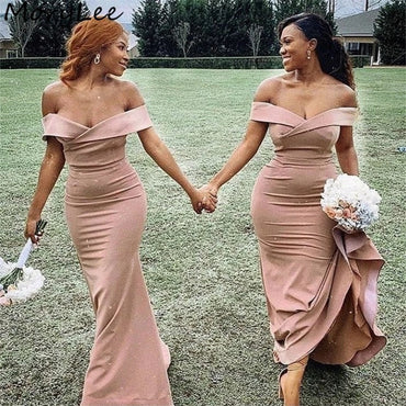 Off The Shoulder  Mermaid Bridesmaid Dresses With Lace Up Back Simple Bridesmaid Gowns DM1837