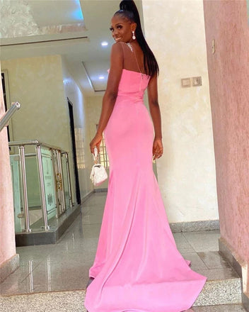 Crystal One Shoulder Side Slit Silk Satin Mermaid Bridesmaid Gowns With Bowknot DM1835