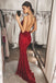 Burgundy Mermaid V Neck Backless Sequins Prom Dresses With Straps Evening Dress DMP043