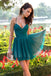 Elegant V-Neck A-line Green Short Homecoming Dress Prom Dresses DMN35