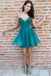 Elegant V-Neck A-line Green Short Homecoming Dress Prom Dresses DMN35