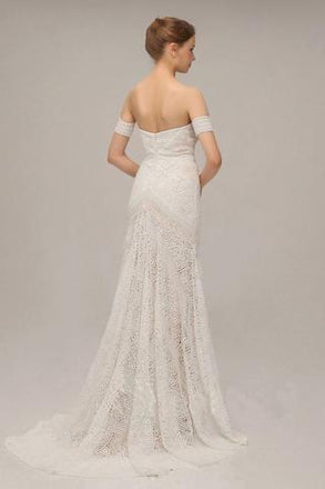 Charming Ivory Lace Mermaid Beach Wedding Dresses Sweetheart Boho Bridal Dresses DMN95
