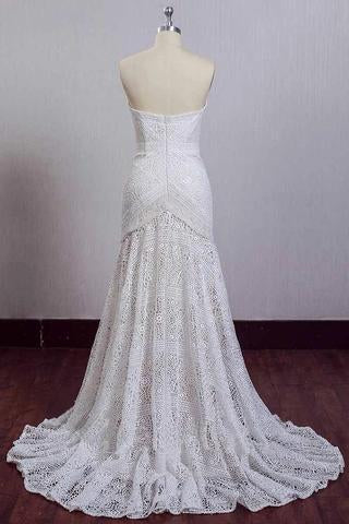 Charming Ivory Lace Mermaid Beach Wedding Dresses Sweetheart Boho Bridal Dresses DMN95