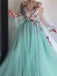 Princess Scoop Floral Appliques Long Puffy Sleeves Prom Dress DMI31