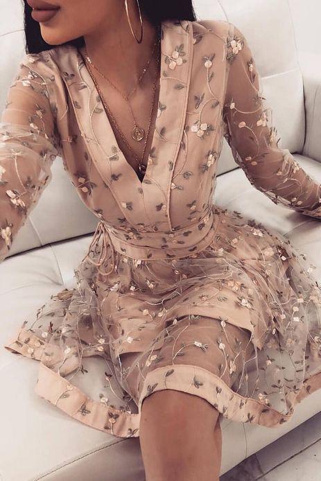 Cute Pink Long Sleeve Homecoming Dresses, V Neck Short Prom Dress DMO62