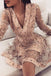 Cute Pink Long Sleeve Homecoming Dresses, V Neck Short Prom Dress DMO62