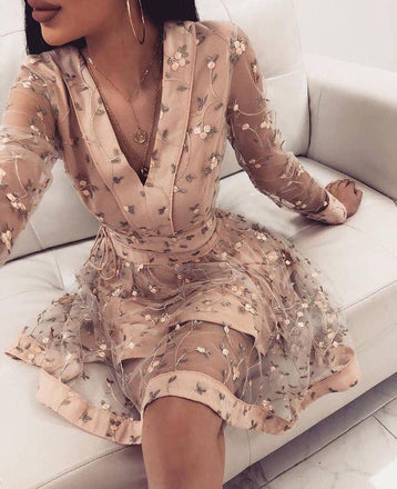 Cute Pink Long Sleeve Homecoming Dresses, V Neck Short Prom Dress DMO62