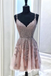 Pink Tulle Lace Appliques Spaghetti Straps Short Prom Dress, Mini Party Dress DMO65