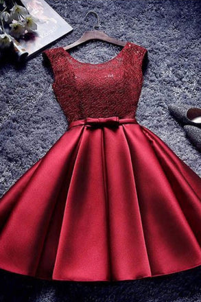 Burgundy A A Line Short Satin Homecoming Dresses DMD85