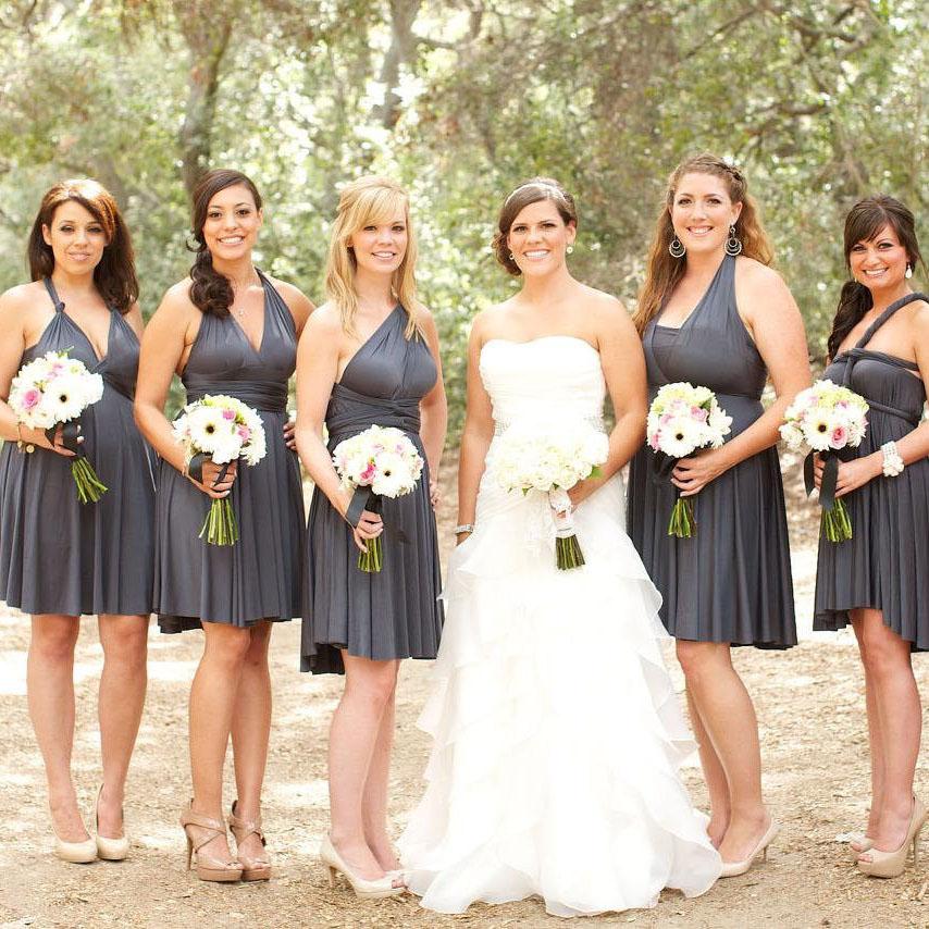 Pretty Chiffon Grey Short Pleats A Line Bridesmaid Dress DMG67
