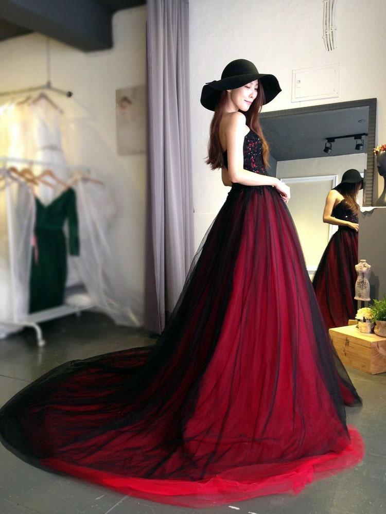 Burgundy Lace Tulle A Line Strapless Long Prom Dress Demodresses Burgundy Lace Tulle A Line Strapless Long Prom Dress Demodresses