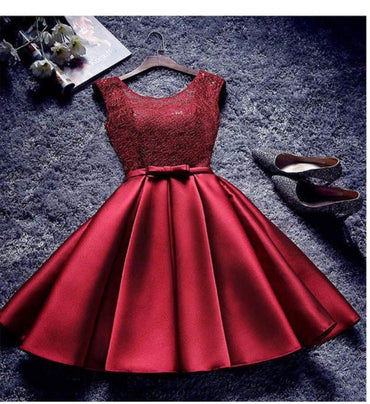 Burgundy A A Line Short Satin Homecoming Dresses DMD85