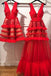 Charming Red V Neck Tulle Long Prom Dress, Evening Ddress DMP62