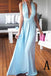 Sheath/Column V-neck Chiffon Floor-length Ruffles Blue Backless Sexy Prom Dresses DM182