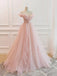 Elegant Off the Shoulder Pink Tulle Long Prom Dresses, Formal Evening Dresses DMP320