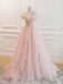 Elegant Off the Shoulder Pink Tulle Long Prom Dresses, Formal Evening Dresses DMP320