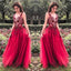 Unique Red V Neck Tulle Appliques Prom Dresses, Long Party Gowns DMH15