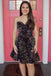 Sweetheart A Line Navy Blue Short Party Dresses Sequins Homecoming Dresses DMHD29