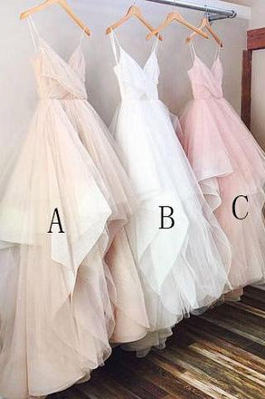 Simple A-line V-neck Spaghetti Straps Long Wedding Dress DMC83