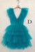 A Line Hot Pink V Neck Tiered Homecoming Dresses, Cute Tulle Short Prom Party Dresses DMHD37