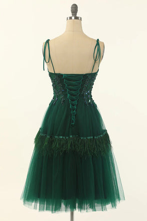 Green Sweetheart Tie-Strap A-Line Tulle Short Homecoming Dress DM1848
